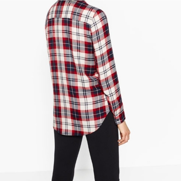 Zara plaid embellished buttondown shirt size small - Picture 2 of 6